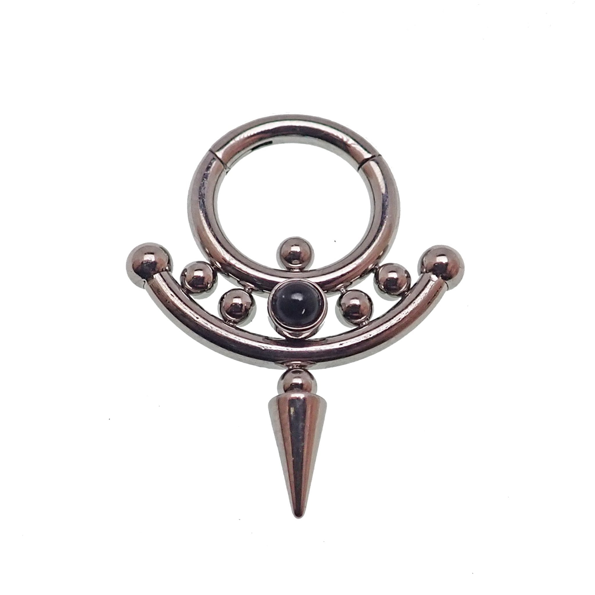 Onyx or Icy Jade Spike Titanium Clicker body jewelry in 14g and 16g with 8mm stones, by Body Clickers.