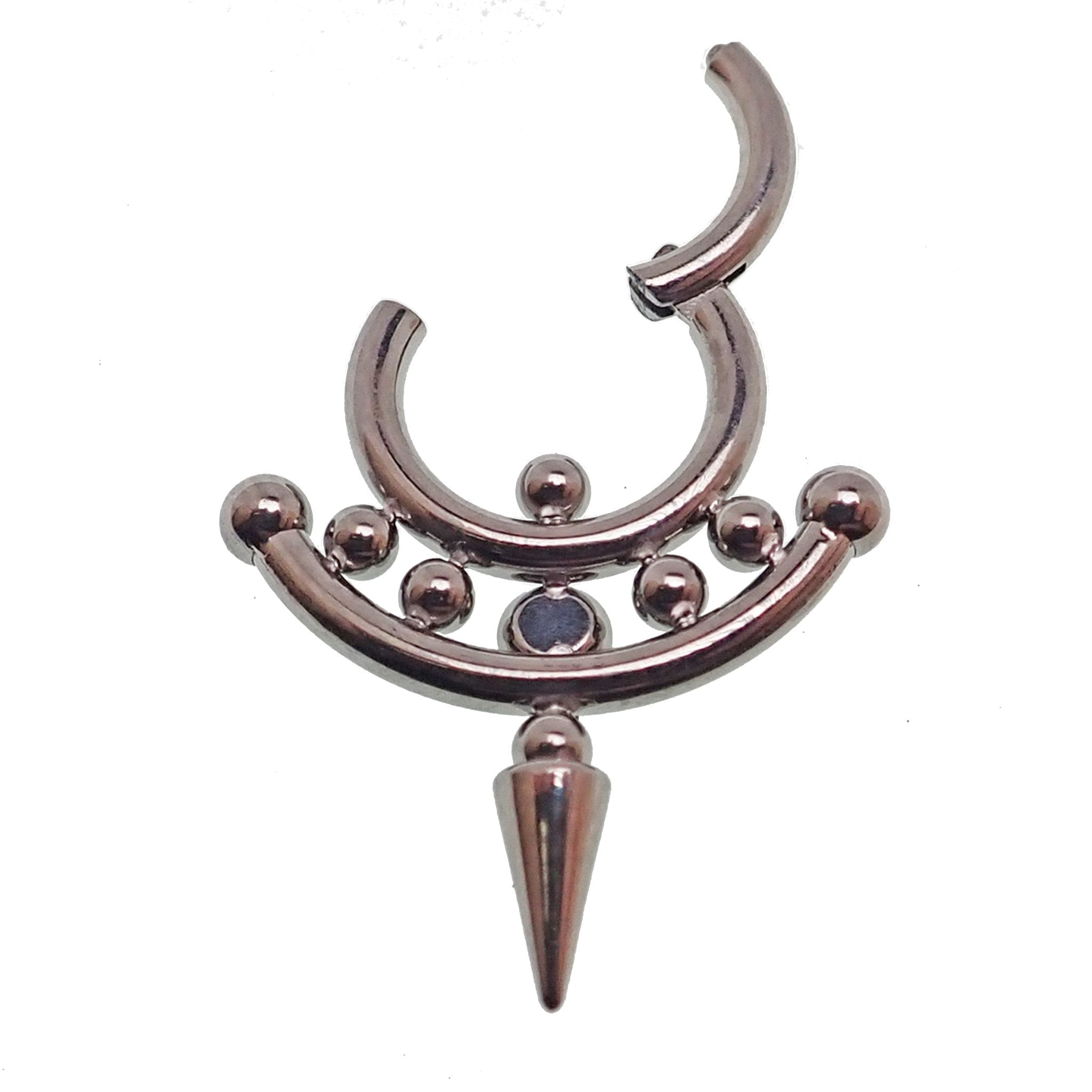 Onyx or Icy Jade Spike Titanium Clicker body jewelry in 14g and 16g sizes, featuring sleek stone accents and a modern design.