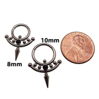 Onyx or Icy Jade Spike Titanium Clicker body jewelry in 14g and 16g, with black onyx or green jade stones and spiked design.
