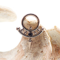 Onyx or Icy Jade Spike Titanium Clicker body jewelry in 14g and 16g, featuring polished stones and a sleek design.