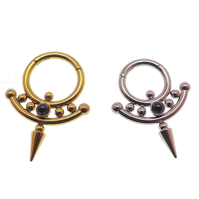 Onyx or Icy Jade Spike Titanium Clicker body jewelry in 14g and 16g with 8mm stones, from Body Clickers.