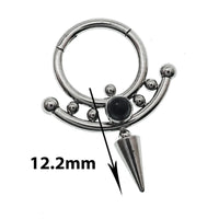 Onyx or Icy Jade Spike Titanium Clicker body jewelry in 14g and 16g with 8mm stones, featuring a sleek spike design.