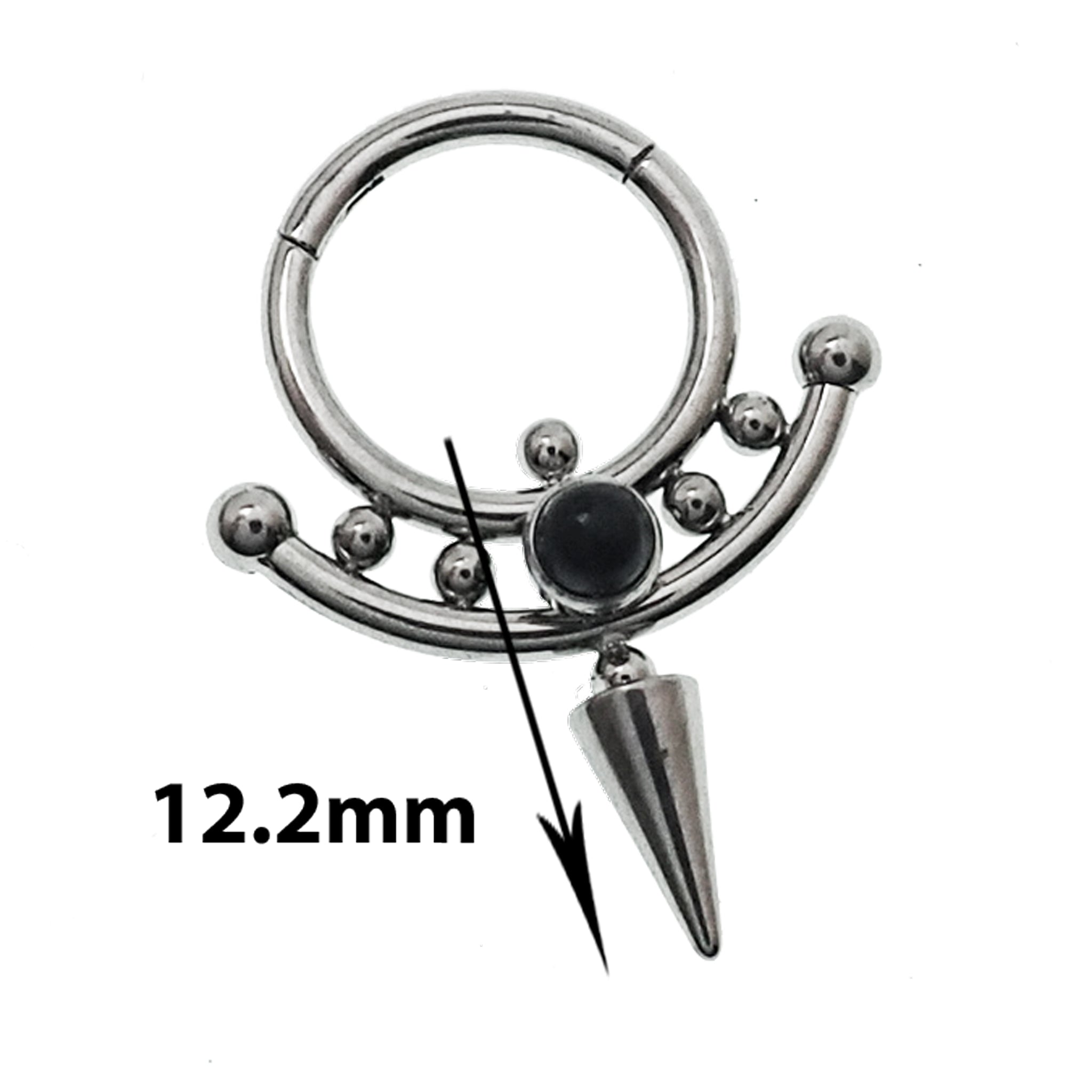 Onyx or Icy Jade Spike Titanium Clicker body jewelry in 14g and 16g with 8mm stones, featuring a sleek spike design.
