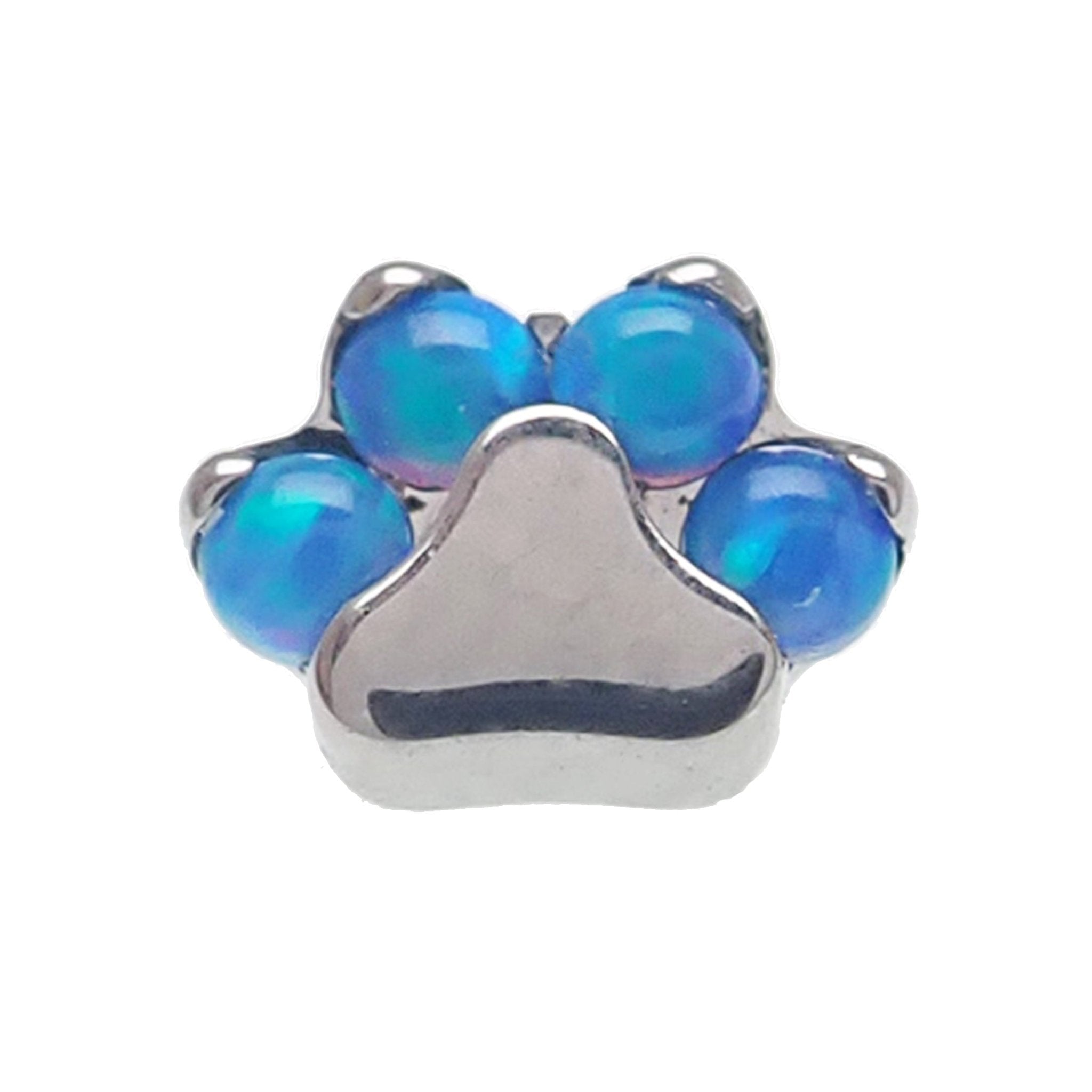 Pacific blue opal paw dermal top body jewelry by Body Clickers, 14g dermal piercing accessory with a detailed paw design.