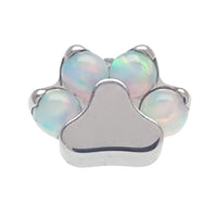 Pacific blue opal paw dermal top body jewelry by Body Clickers, 14 gauge, featuring a detailed paw design with vibrant opal.