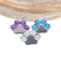Pacific blue Opal Paw dermal top body jewelry by Body Clickers, 14g dermal piercing with detailed paw design.