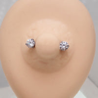 Pink CZ push fit threadless nipple bar body jewelry in 12g, 14g, and 16g sizes with 12mm length from Body Clickers.