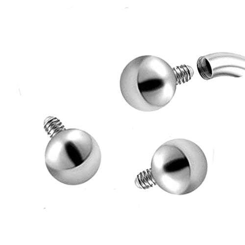 Polished silver titanium ball attachments for body jewelry, 16g internally threaded, by Body Clickers, with 3mm balls.