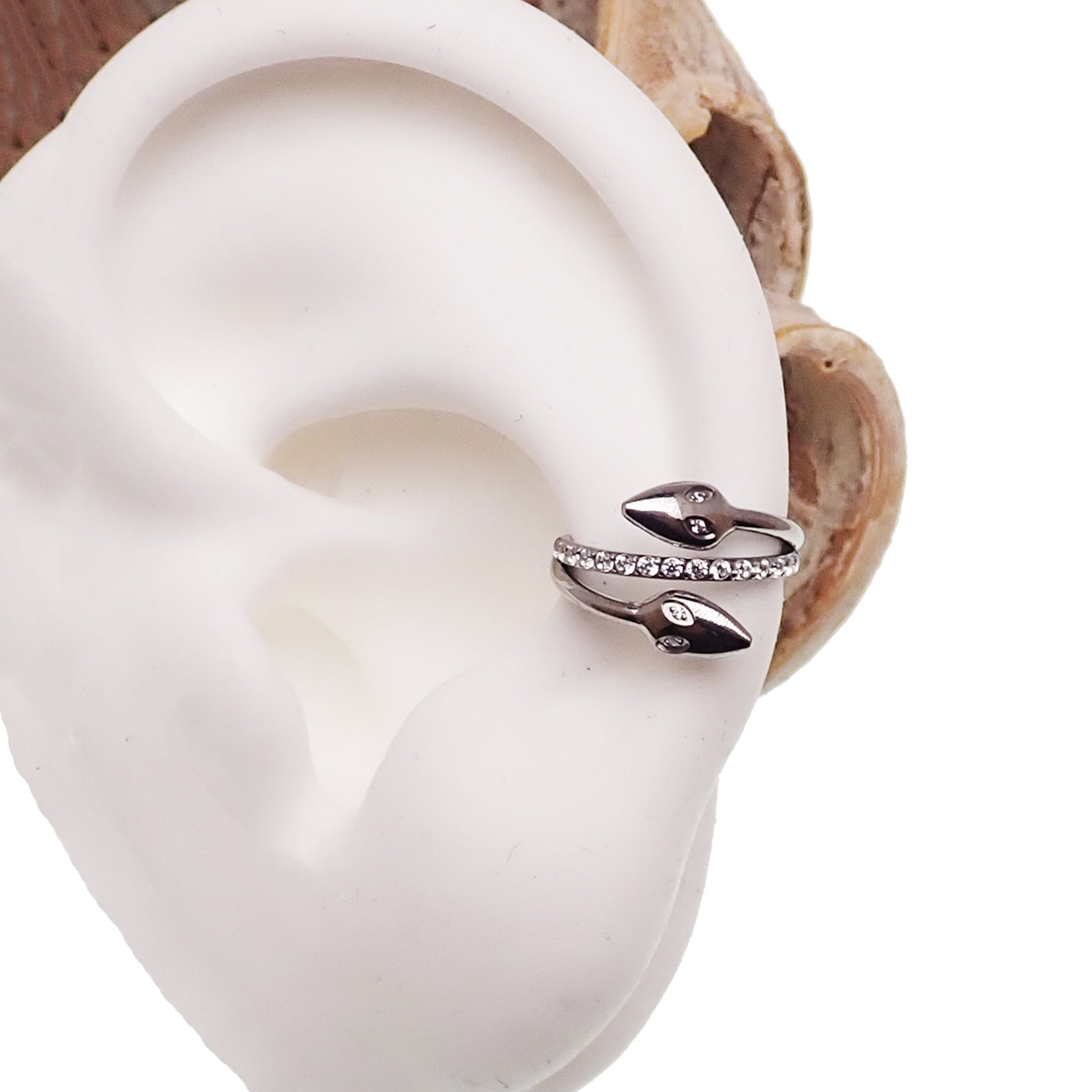 Gold Snake Head CZ Clicker body jewelry in 16g with 8mm snake head design, by Body Clickers.