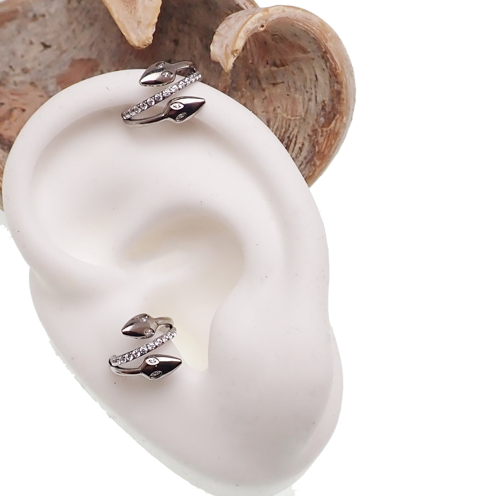 Gold Snake Head CZ Clicker body jewelry in 16g with an 8mm snake head design by Body Clickers.