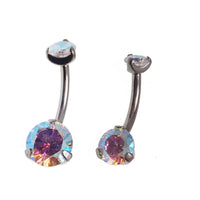 Rainbow AB regular and mini 14g belly bar body jewelry by Body Clickers, featuring colorful rainbow design and stainless steel construction.
