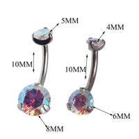 Rainbow AB regular and mini belly bar body jewelry by Body Clickers, 14g, with colorful decorative balls.