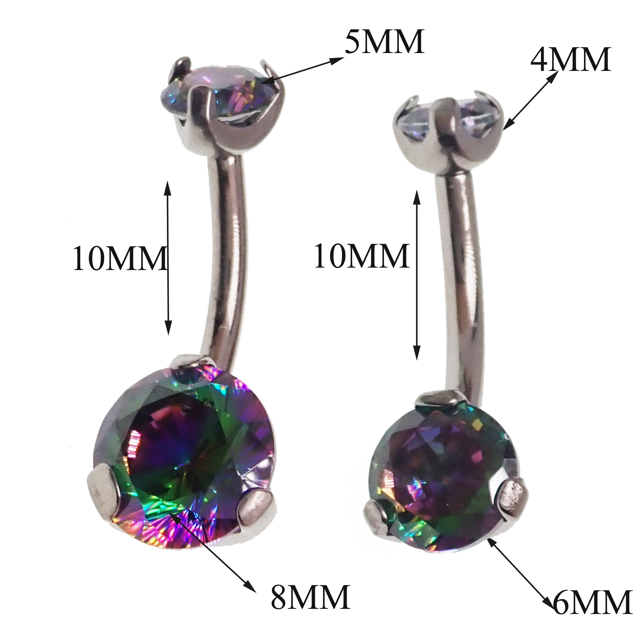 Body Clickers VM Regular and Mini Belly Bar 14g, stainless steel body jewelry with curved bar for navel piercings.