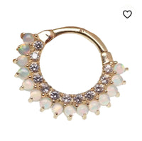 Silver CZ Opal Steel clicker body jewelry in 16g with 8mm or 10mm diameter, featuring a sleek, polished design.