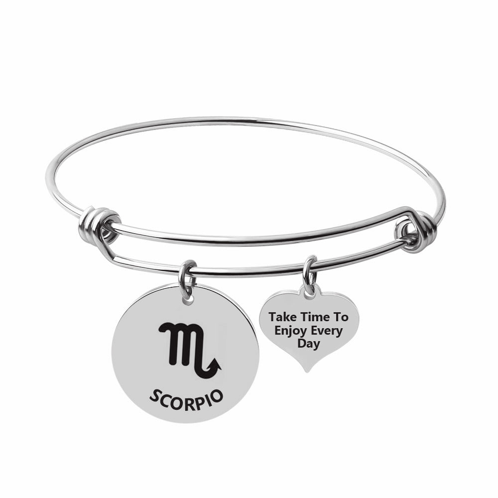 Silver Steel Capricorn Zodiac Bangle by Body Clickers Body Jewelry, featuring a sleek design with zodiac symbol details.