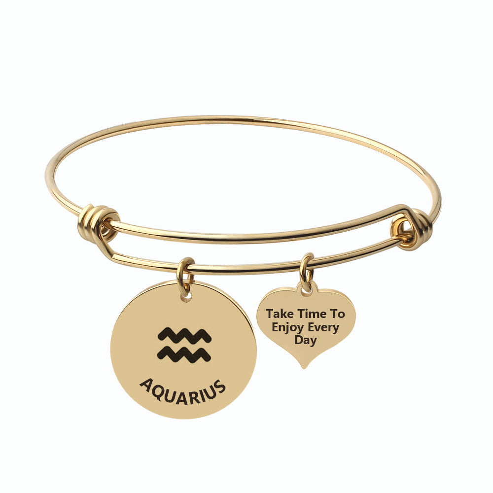 Silver Steel Zodiac Bangle featuring Capricorn symbol from Body Clickers Body Jewelry, sleek and stylish for everyday wear.
