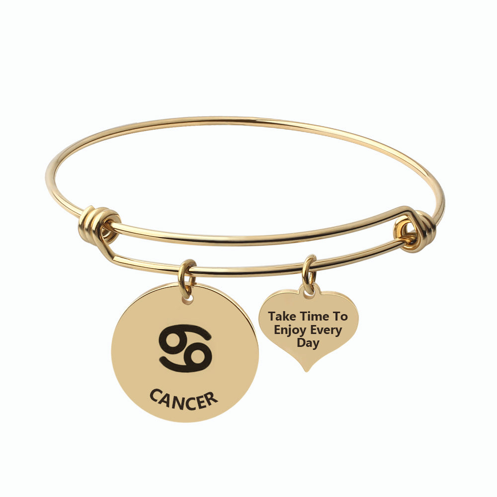 Silver Steel Capricorn Zodiac Bangle by Body Clickers Body Jewelry, featuring a sleek, polished design with Capricorn symbol engraving