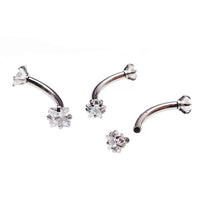 Steel curved body jewelry with star and square CZ crystals, 16g size by Body Clickers