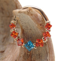 Hinged Body Clicker jewelry with 14k gold and CZ stones, teal and orange design, 16g body jewelry by Body Clickers