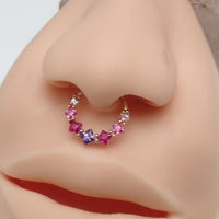 Hinged teal and orange Body Clickers body jewelry with 14k gold and CZ stones, 16g size, designed for body piercings.