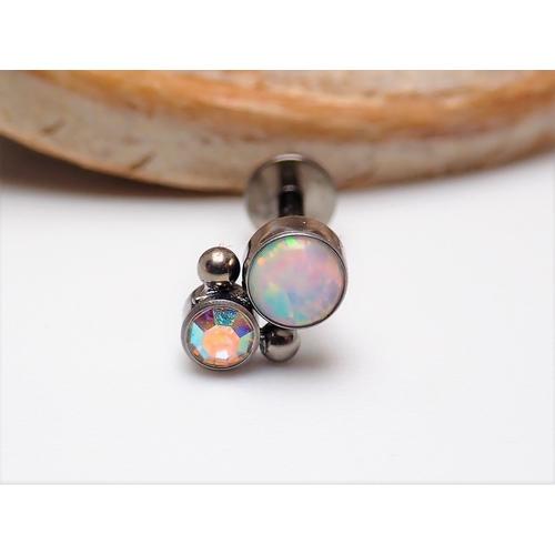 Body Clickers CZ and opal 4-piece cluster flat back body jewelry in 14g, 16g, and 18g gauges with sparkling stones.
