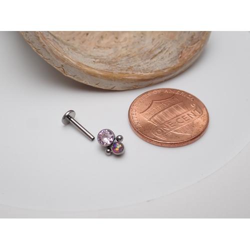 Body Clickers CZ and opal 4-piece cluster flat back body jewelry in 14g, 16g, and 18g with sparkling stones and metal settings.