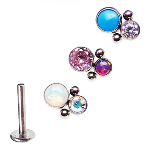 Body Clickers CZ and opal 4-piece cluster flat back body jewelry in various gauges, featuring sparkling stones and colorful accents.