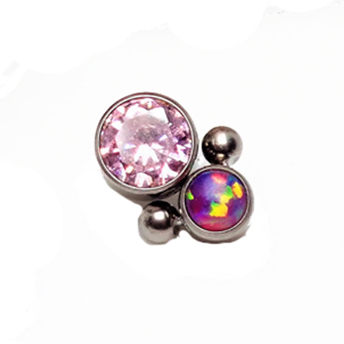 Body Clickers lavender CZ and opal 4-piece cluster flat back body jewelry set in 14g, 16g, and 18g sizes