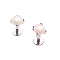 Body Clickers pearl flat back piercing in 14g, 16g, 18g with a 6mm pearl, suitable for body jewelry and piercing adornment.