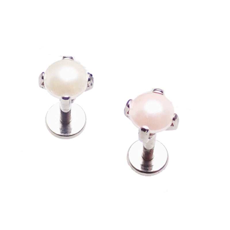 Body Clickers pearl flat back piercing in 14g, 16g, 18g with a 6mm pearl, suitable for body jewelry and piercing adornment.