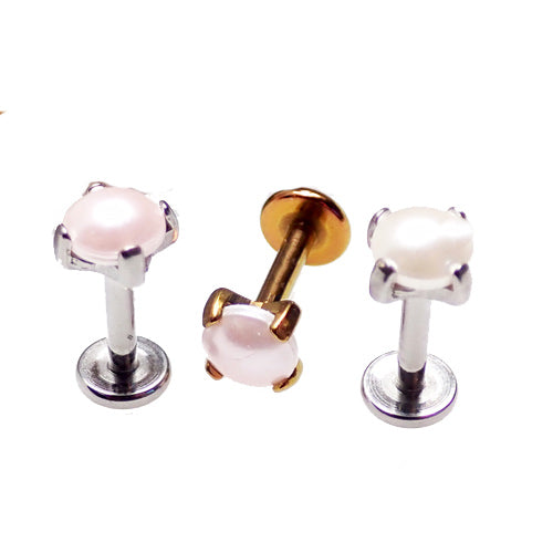 Body Clickers pearl flat back piercing in 14g, 16g, 18g with a 6mm white pearl, designed for discreet, stylish body jewelry.