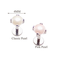 Body Clickers pearl flat back piercing in 14g with a 6mm white pearl, available in 14g, 16g, and 18g sizes.