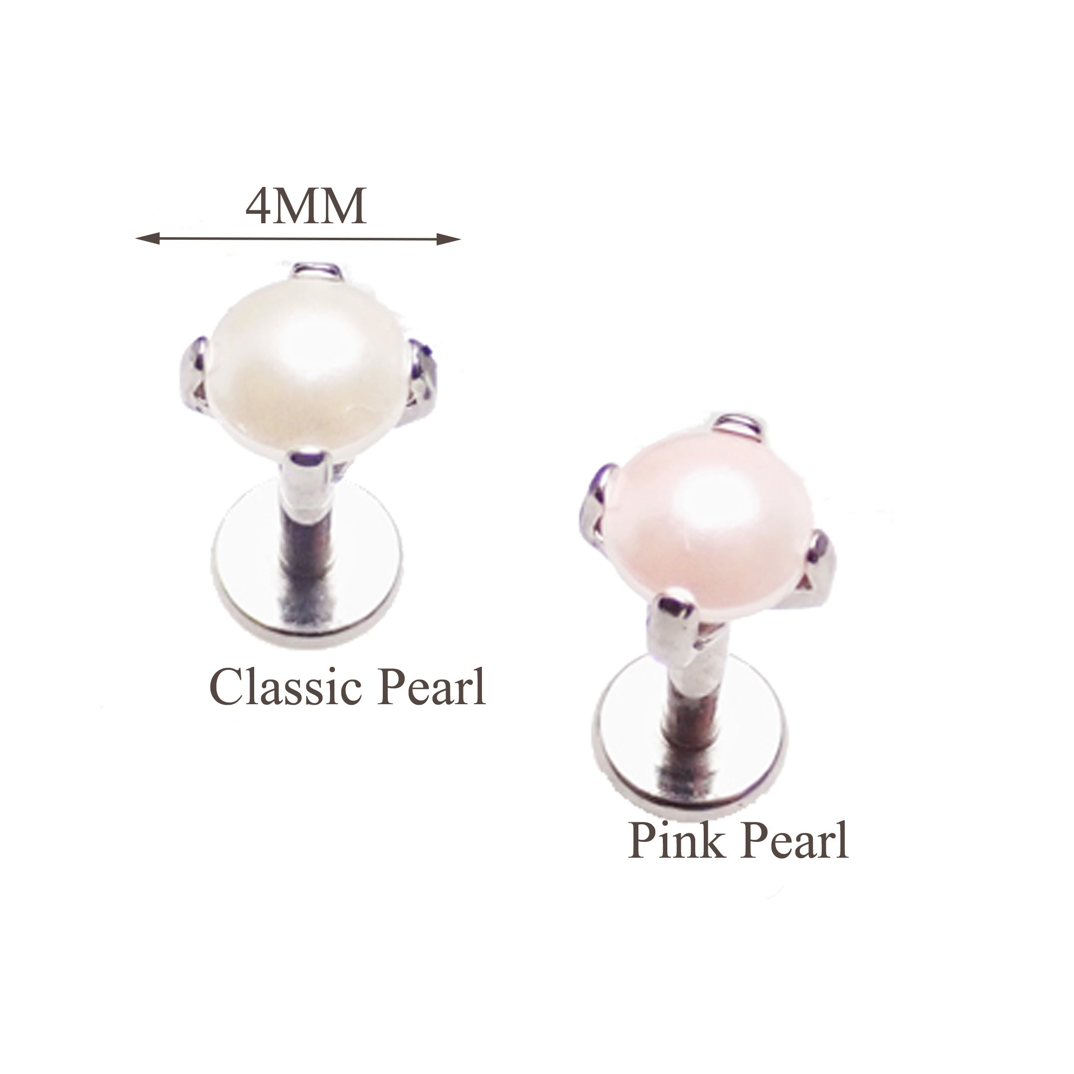 Body Clickers pearl flat back piercing in 14g with a 6mm white pearl, available in 14g, 16g, and 18g sizes.