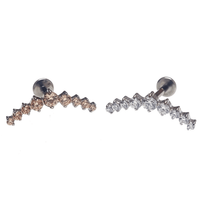 Clear and champagne cubic zirconia long crown titanium flatback piercing in 14g, 16g, and 18g gauges, featuring a sleek modern design.
