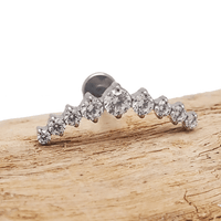 Clear and champagne CZ long crown titanium flatback piercing in 14g, 16g, and 18g with sleek, shiny design.