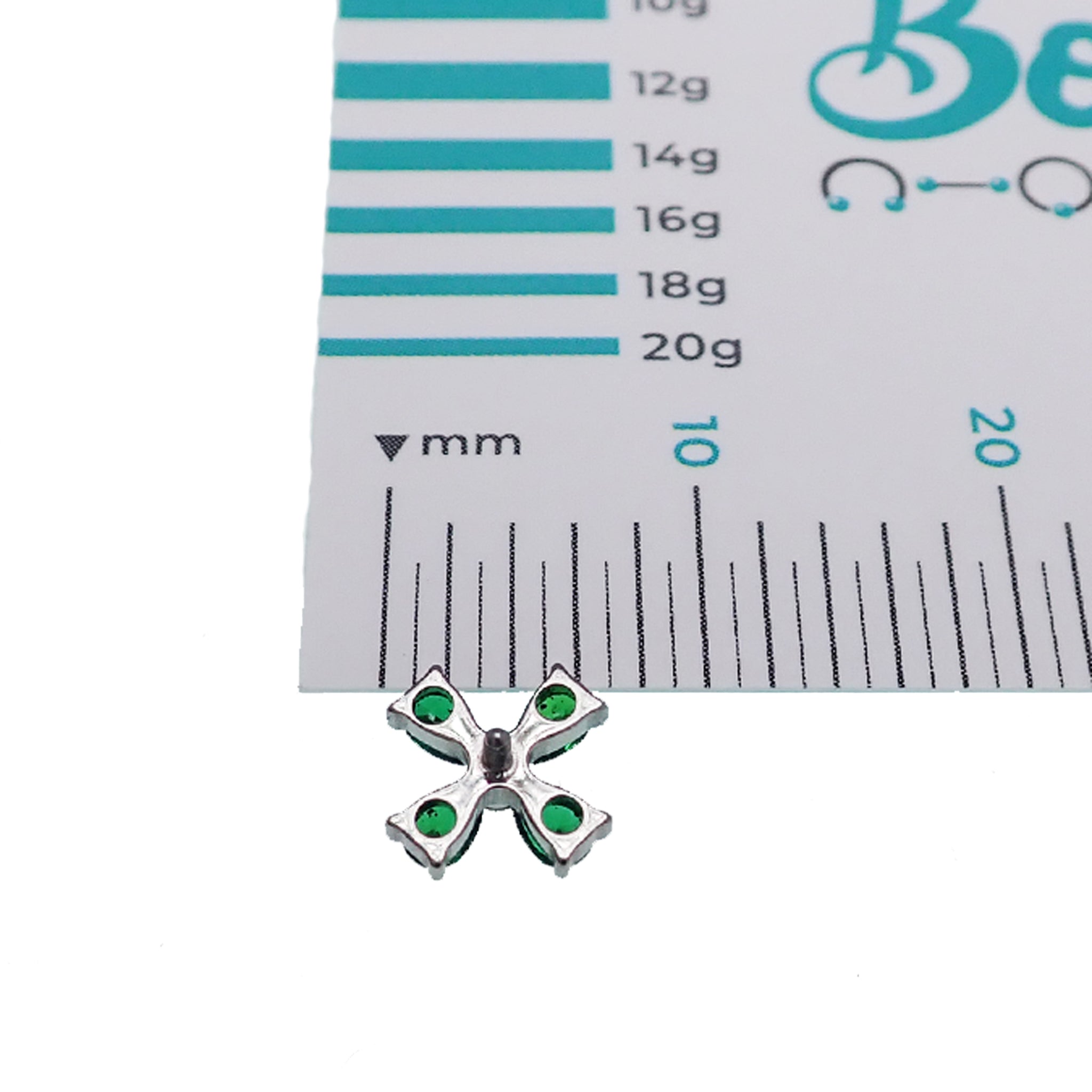 Titanium CZ Cross Flower flatback piercing in 14g, 16g, or 18g with decorative cross flower design and secure flatback style.