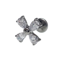 Titanium flatback piercing with CZ cross flower design in 14g, 16g, or 18g for body jewelry piercing.