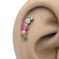 Multi-color CZ stones cluster attachment from Body Clickers in 14g, 16g, 18g with 6mm stone size, showcasing vibrant jewelry embellishment.