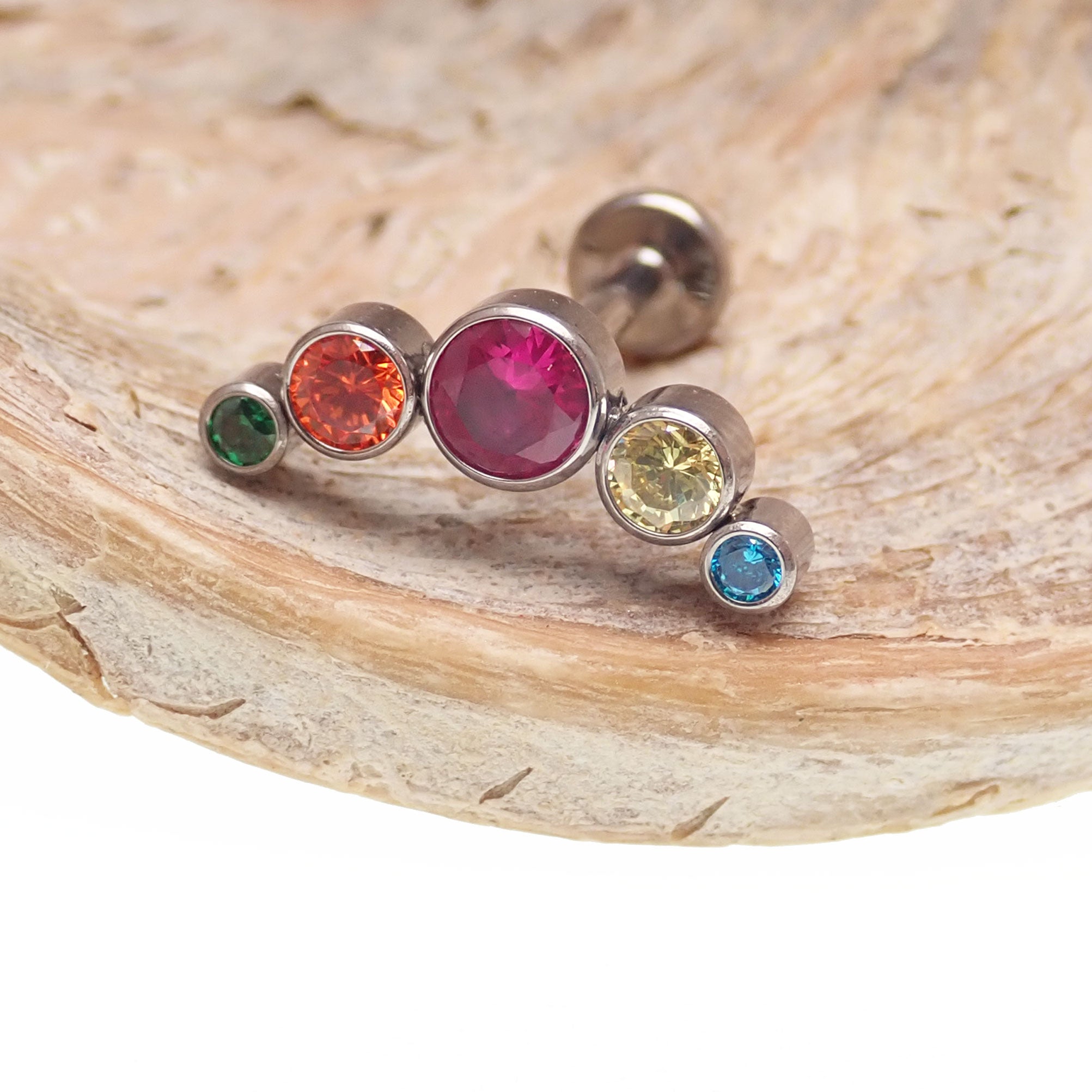 Multi-color CZ stones cluster attachment by Body Clickers in 14g, 16g, or 18g options, featuring sparkling multi-color stone design.