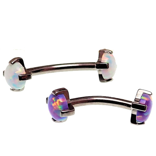 Blue opal prong set titanium curve barbell, 16g Body Clickers curve barbell with 6mm ball for piercing jewelry.
