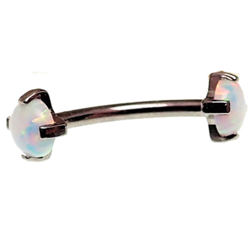 Titanium curve barbell with blue opal prong set, 16g Body Clickers opal prong set curve barbell with 6mm ball.