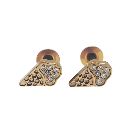 Pair of Body Clickers ice cream cone implant titanium earrings, featuring detailed cone design and smooth metal finish.