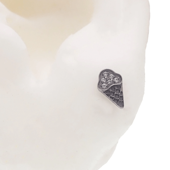 Pair of Body Clickers ice cream cone implant titanium earrings showing detailed cone design on each earring.