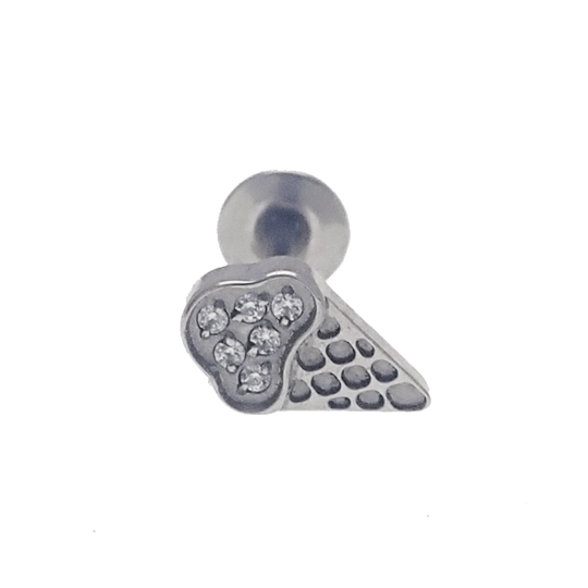 Pair of Body Clickers ice cream cone implant titanium earrings, showcasing detailed cone design and smooth metallic finish.