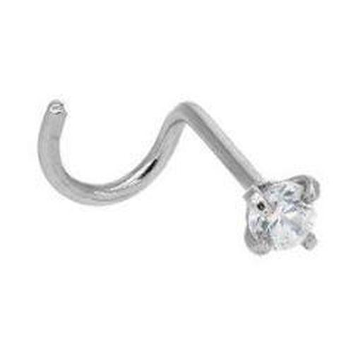 Titanium nose screw with 4-prong set crystal jewelry, Body Clickers brand, featuring a sleek and secure piercing accessory.