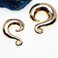 Pair of brass gold dipped ear weights from Body Clickers, 6mm size, with smooth, shiny finish for piercings and body jewelry.