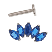 Blue, red, and green CZ lotus titanium flatback earrings in 14g, 16g, and 18g sizes by Body Clickers.