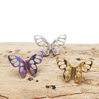 Butterfly titanium flatback piercing earrings in 14g, 16g, and 18g sizes, featuring a sleek, lightweight design by Body Clickers.