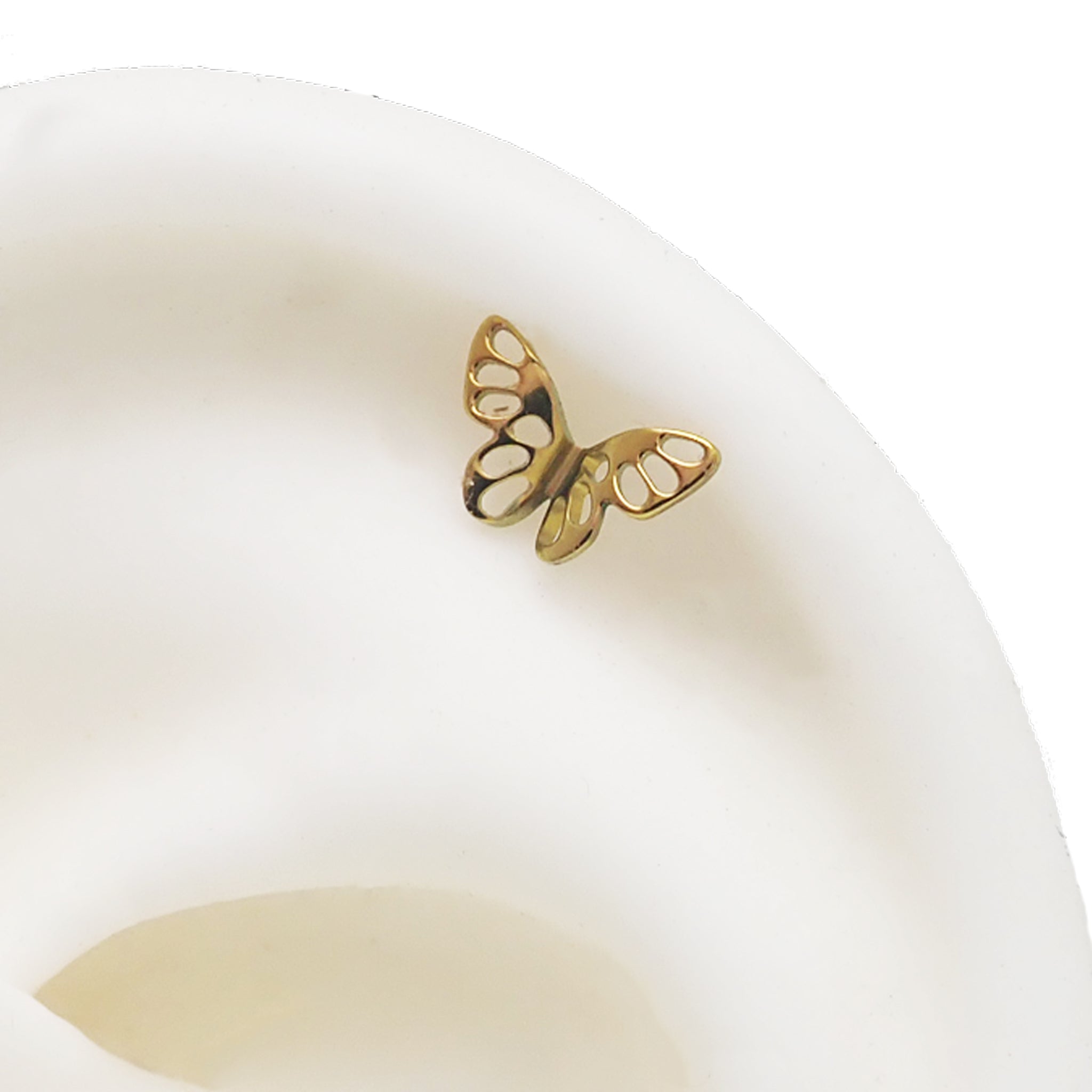 Butterfly titanium flatback earrings in 14g, 16g, 18g by Body Clickers, featuring sleek, lightweight jewelry for pierced ears.