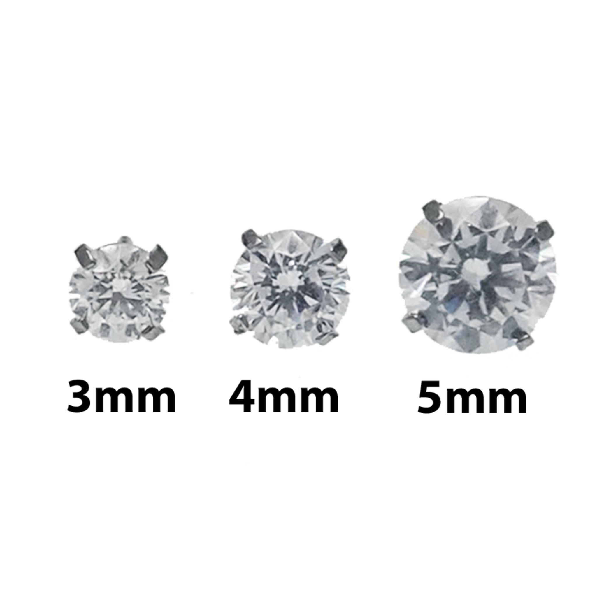 Pair of clear CZ crystal push-fit titanium earrings in 14g to 20g with 2.5mm gems, designed for body clicker piercing.
